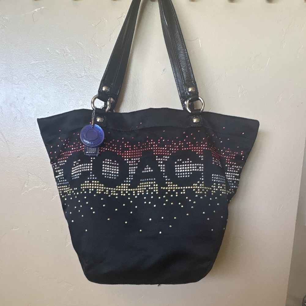 Coach Special Edition Holiday Black Satin Tote Multicolor Bling 17144 Poppy